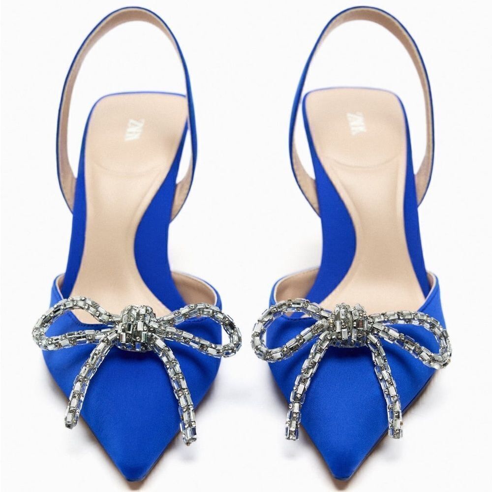 ZARA EMBELLISHED BOW HEELED SLINGBACKS - Picture 7 of 12